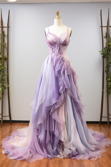 Lavender flower inspired gown Enchanted Forest Inspired Dresses, Purple Fairy Wedding Dress, Purple Aesthetic Prom Dress, Elegant Fairy Dress, Lilac Fairy Dress, Lavender Fantasy Dress, Purple Ethereal Dress, Lavender Fairy Dress, Lavender Wedding Dress The Bride