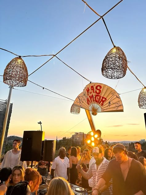 Ibiza Sunset Party, Rave Vision Board, Summer Rooftop Party, House Music Aesthetic, House Music Party, Athens Summer, Ibiza Rave, House Concert, Ibiza Vibes