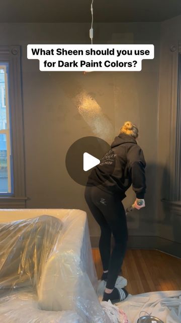 Haley Poole on Instagram: "This was my first time using a dark paint color in my home. I painted the walls and ceiling in a mat sheen and the trim and satin sheen, which is usually my go-to for sheens. HOWEVER, I quickly realized that dark paint scuffs easily. Hang a picture, scuff marks, change the curtains, scuff marks. So after living with this for almost a year, which it still looks really good, BTW, with only some chips on the door trim, here is what I would recommend for a black/dark paint color: ✨Ceiling - always flat sheen no matter the color UNLESS you have some architectural details that you’re trying to draw the eye to ✨Walls - eggshell in bedrooms/living rooms, satin/semi-gloss in kitchens/bathrooms ✨Trim - Semi-gloss There are always acceptions. I LOVE the way matte dark p Dark Paint On Ceiling, Dark Paint White Trim, Dark Ceiling Bedroom Paint Colours, Flat Black Paint Walls, Dark Painted Ceiling Bedroom, High Gloss Black Ceiling, Black Painted Ceiling, Tips For Painting Black Walls, Painting Walls Dark Colors Tips