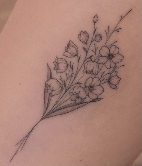 Honeysuckle And Lily Of The Valley Tattoo, Water Lily And Lily Of The Valley Tattoo, May Birth Flowers Tattoo, Lily Of The Valley And Gladiolus Tattoo, Cosmos And Lily Of The Valley Tattoo, Lily Of The Valley And Larkspur Tattoo, Birth Flower Bouquet Tattoo Ankle, Lily Of The Valley And Cosmos Tattoo, Lily Of The Valley And Narcissus Tattoo