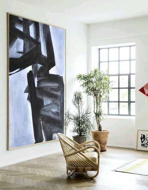 Hand-painted black and white Minimal painting on canvas – CZ Art Design Paintings Techniques, Minimal Painting, Grand Art Mural, Modern Abstract Wall Art, Art Minimaliste, Large Canvas Art, Contemporary Abstract Art, Large Abstract Painting, Blue Painting