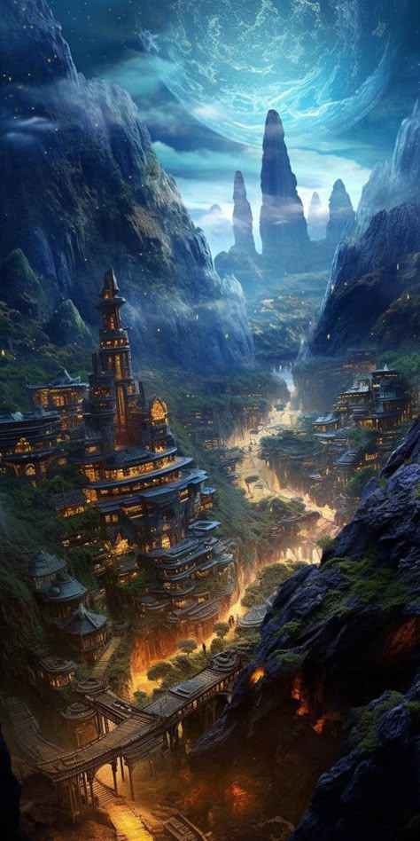 Prompt: Mystical ancient fantastic city among mountains, realistic style #midjourneyart Disney Wonder, Navi A Vela, Fantasy Castle, Fantasy City, Fantasy Places, Fantasy Setting, Futuristic City, Cool Wallpapers Art, Fantasy Art Landscapes