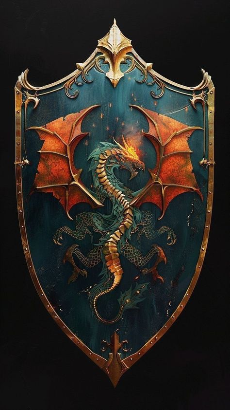 Fantasy Shield Art, Animal Knight, Knight Emblem, Scenario Planning, Glyphs Symbols, Celtic Shield, Realistic Dragon, Heraldry Design, Dragon Blue