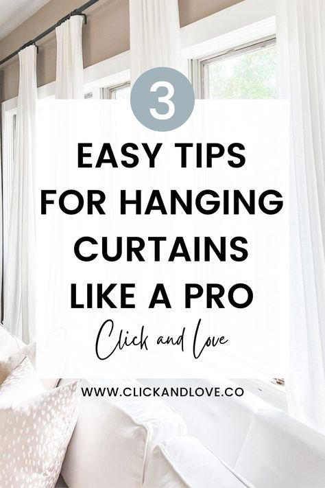 3 Easy Tips For Hanging Curtains — CLICK AND LOVE Rules For Hanging Curtains, Correct Way To Hang Curtains, Curtain Pins Hooks, Tips For Hanging Curtains, Proper Curtain Placement, How To Hang Bedroom Curtains, Proper Way To Hang Curtains, Hanging Bedroom Curtains, Curtain Hanging Styles