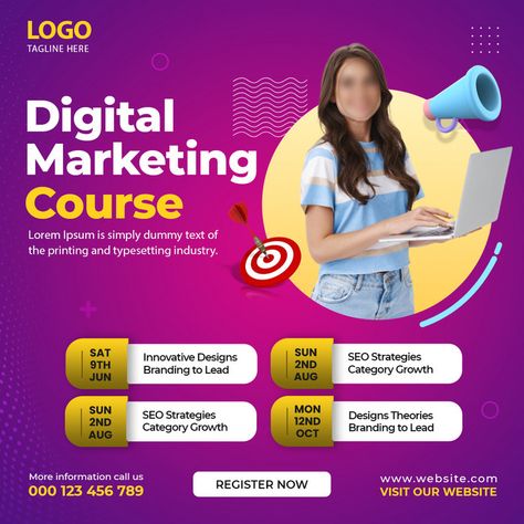 Digital Marketing Course Online Social Media Post Template#pikbest#Templates#Others Social Media Marketing Course, Digital Marketing Course Poster, Course Social Media Design, Online Course Poster, Courses Poster, Digital Marketing Poster, Youtube Seo, Social Media Post Template, Online Digital Marketing