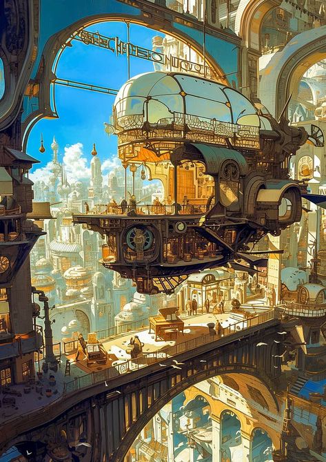 Futuristic Magic City, Steampunk City Concept Art, Steampunk Scenery, Arcane City, Steampunk Landscape, Sci Fi Environment Concept Art, Ville Steampunk, Magic Steampunk, Dnd City