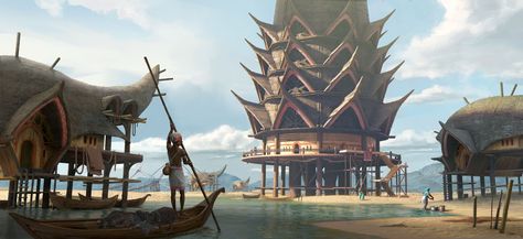 ArtStation - Mayong - A Tribal Village, Mounash Pathak Polynesian Village, Visual Library, Fantasy Horror, Fantasy City, Fantasy Places, D&d Dungeons And Dragons, Matte Painting, Fantasy Art Landscapes, Fantasy Concept Art