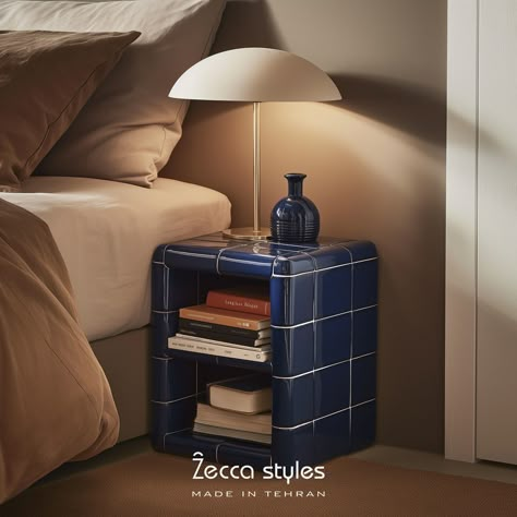 Unique and artistic✨ Experience the perfect fusion of art and utility with this nightstand, featuring vibrant glazed tiles that create a unique visual appeal. www.zeccastyles.com #nightstand #glazedtiles #tiles #zeccastyles Tiled Nightstand, Tile Nightstand, Tile Bedside Table, Tiled Furniture, Hello My Twenties, Future Apartment Ideas, Unique Nightstand, Diy Side Table, Tile Furniture