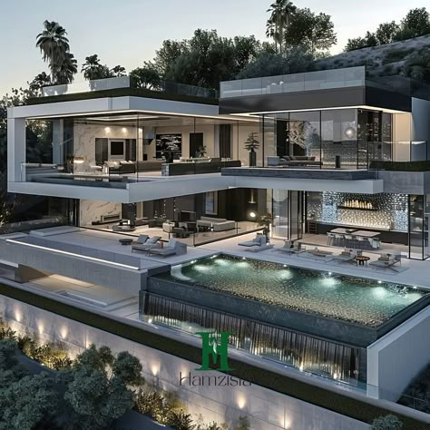 Modern Mansion Exterior Luxury Beautiful, Modern Mega Mansion Exterior, Big Modern Mansion Exterior, Ultra Modern Mansion Exterior, Giant Modern Mansion, Beachfront Villa Luxury, Dream House Pictures, Big Modern Houses, Big Mansions