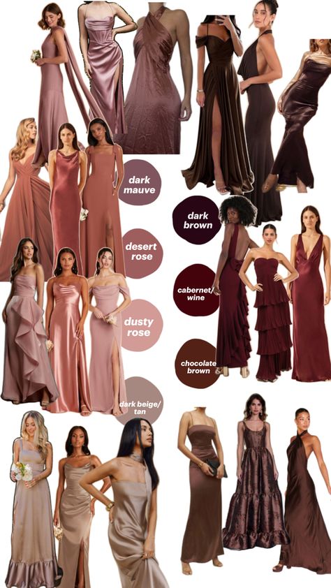 Copper Dresses Bridesmaid, Rose Gold Burgundy And Brown Wedding, Mocha Mousse Bridesmaid Dress, Classy Elegant Bridesmaid Dresses, Bronze Bridesmaid Dresses Copper Rose Gold, Mix And Match Bridesmaid Dresses Fall Color Palettes, Oct Wedding Guest Dress, Burgundy Mismatched Bridesmaids, Mocha Bridesmaid Dress