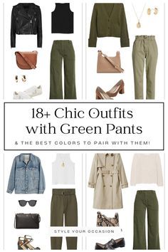 Green Crop Pants Outfit, Green Bootcut Pants Outfit, Olive Green Pants Outfit Spring, Green Wide Leg Cargo Pants Outfit, Olive Dress Pants Outfit, Green Pant Outfit Woman, Army Green Trousers Outfit, Green Suede Pants Outfit, Olive Green Capsule Wardrobe