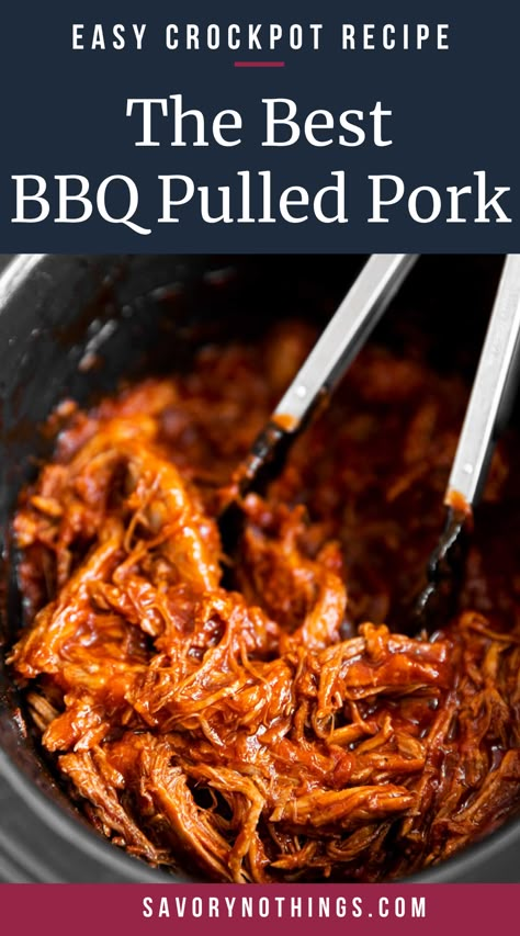 Learn how to make the best BBQ pulled pork in your slow cooker - just 10 minutes of prep time will turn 5 simple ingredients into a delicious sandwich filling! Great for summer cookouts, BBQs and potlucks or early fall football tailgates. | #slowcooker #crockpot #potluck #summerrecipes #tailgate #easydinner #porkrecipes Best Bbq Pulled Pork Slow Cooker, Pulled Pork For A Crowd Parties, Slow Cooker Pulled Pork Bbq, Pulled Pork Sandwiches Crock Pot, Crockpot Potluck, Pulled Pork Tenderloin, Bbq Pork Crockpot, Slow Cooker Bbq Pulled Pork, Pulled Pork Crock