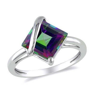 Princess-Cut Mystic Fire Topaz Overlay Ring in 10K White Gold - Zales. Interesting and pretty Mystic Fire Topaz, Rainbow Ring, Green Topaz, Swirl Ring, Topaz Jewelry, Gold Cocktail Ring, Gold Cocktail, Rings Jewelry, 3 Carat