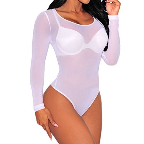 Jumpsuit Collection from Amazon Jeans Top Ideas, White Mesh Bodysuit, Bachelorette Gift Ideas, Mesh Turtleneck, Body Shirt, Body Noir, Lingerie Nightgown, Black Bodysuit Longsleeve, Leotard Tops