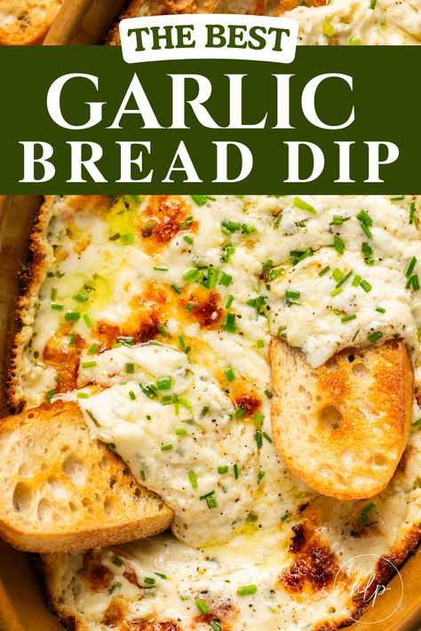 Garlic Bread Dip with fresh chives and crostini Dip For Crusty Bread, Homemade Dips For Bread, Sour Dough Bread Dip, Dip For French Bread, Sourdough Dip Recipes, Cheesy Bread Dip, Best Dips For Sourdough Bread, Sourdough Bread Dips, Dip For Baguette Bread