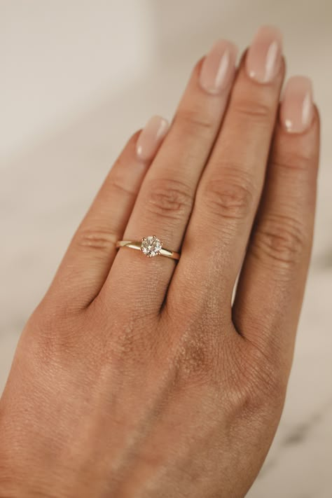 Simple Wedding Rings Small Diamond, Small Wedding Rings Simple, Small Solitaire Engagement Ring, Simple Classy Engagement Rings, Minimalist Engagement Ring Gold, Half Carat Engagement Rings, Simple Gold Wedding Rings, 6 Prong Solitaire Engagement Ring, Minimal Wedding Rings