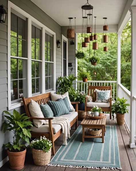 The 20 Coziest Front Porch Ideas You’ll See This Year – ToolzView Cozy Cottage Front Porch, Porch Deck Decorating Ideas, Front Porch Ideas Privacy, Vintage Deck Decorating, Small Porch Sitting Area, Front Porch Reading Nook, Wrap Around Porch Seating Ideas, Beautiful Front Porch Ideas, Front Lanai Ideas