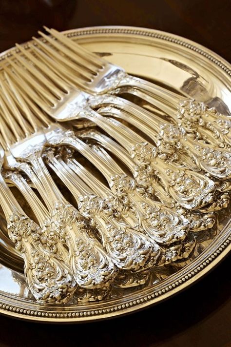 Silver Service, Sterling Silver Flatware, Butler's Pantry, Silver Flatware, Set The Table, Forks And Spoons, Silver Spoons, China Patterns, Silver Lining