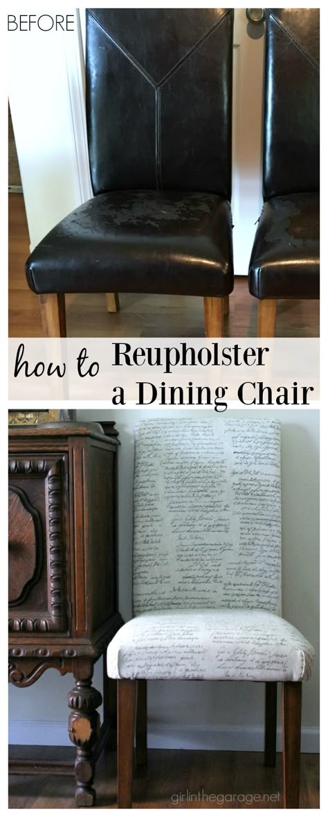 Reupholster DIY Dining Chair Makeover - Girl in the Garage Re Upholster Chair, Sewing Table Makeover, Upholster Chair, Dining Chair Makeover, Dining Chairs Diy, Reupholster Chair Dining, Chair Dining Room, Parsons Dining Chairs, Reupholster Chair