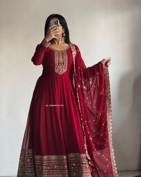 Shop & Share 🛍️ Price: 1399+ship Designer Anarkali Gown With Dupatta 💫 DM TO ORDER 💕 ORIGINAL DRESSES AT AFFORDABLE PRICE 😍 TRUSTED SELLER SINCE 2022 💯 COD & ONLINE PAYMENT ✔️ FOLLOW & JOIN WHATSAPP CHANNEL FOR EXCLUSIVE COLLECTION 😍 MUST CHECK HIGHLIGHTS 💗 Product Code: A2 - Z00004010172B *Today's 🆕 Launching 😍 Superb Quality Designer Party Wear Gown & Dupptta Set* *Gown* Fabric : Fox Georgette Work : Embroidery Sequence Flier : 3 Mtr Size : M/L/XL/XXL Length : 58 Neck : Round Slee... Anarkali Back Neck Designs, Outfit For Festival, Anarkali Gown With Dupatta, Gown With Dupatta, Party Wear Gown, India Wedding, Wedding Ideas Dresses, Back Neck Designs, Designer Anarkali