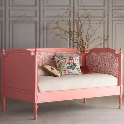 Daybed Canopy, Steel Bed Frame, Daybed Mattress, Beautiful Bed, Steel Bed, Upholstered Daybed, Day Bed, Wood Detail, Linen Upholstery