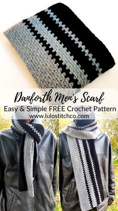 Here's a great gift idea for the men in your life! A versatile and stylish color-block style scarf. Find this free pattern and more on my blog at www.lulostitchco.com Men Scarf Crochet Pattern, Men Scarf Pattern, Crocheted Scarfs, Crochet Mens, Crochet For Men, Crochet Mens Scarf, Crochet Scarf Easy, Men Scarf, Mens Scarf