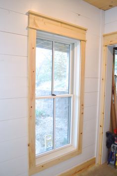 DIY shiplap walls and farmhouse trim - NewlyWoodwards Farmhouse Window Trim, Diy Window Trim, Farmhouse Trim, Interior Window Trim, Shiplap Wall Diy, Architecture Renovation, Trim Ideas, Ship Lap, House Trim