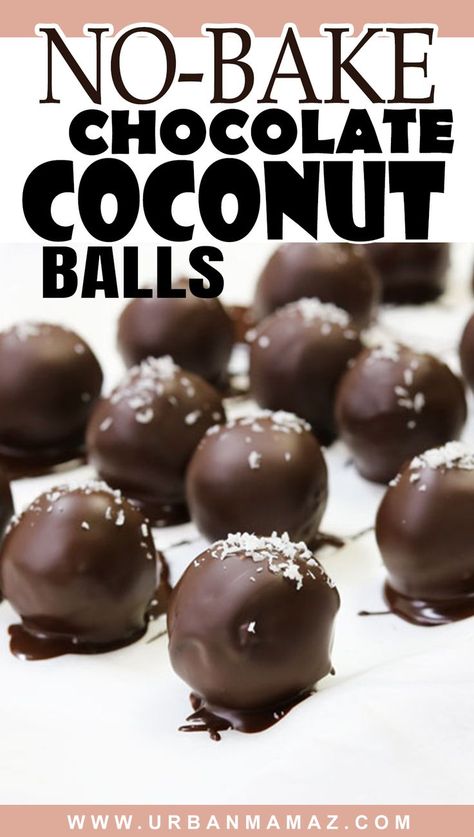 No Bake Chocolate Coconut Balls Coconut Balls No Bake, No Bake Ideas, Chocolate Balls Recipe, Chocolate Coconut Balls, Best No Bake Cookies, Joy Cookies, No Bake Recipe, Almond Joy Cookies, Chocolate Candy Recipes