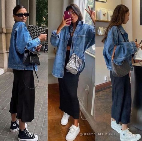 Oversized Denim Jacket Outfit, Denim Shirt Outfit, Long Denim Jacket, Jacket Outfit Women, Denim Jacket Outfit, Denim Skirt Outfits, Mode Casual, Mode Inspo, Denim Jackets