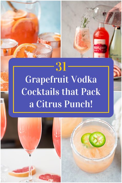 Collage of 4 grapefruit vodka cocktails. Grapefruit Vodka Cocktail Recipes, Grapefruit Cocktail Vodka, Drinks With Grapefruit Vodka, Vodka And Grapefruit Drinks, Grapefruit Vodka Drinks Recipes, Deep Eddy's Grapefruit Vodka Recipes, Grapefruit Tequila Cocktail, Vodka Grapefruit Cocktail, Deep Eddy Grapefruit Vodka Recipes