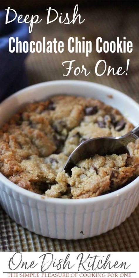 Deep Dish Chocolate Chip Cookie | One Dish Kitchen | Recipe | Best chocolate chip cookies recipe, Cookies recipes chocolate chip, Mug recipes Chocolate Chip Cookie For One, Deep Dish Chocolate Chip Cookie, Cookie For One, Ramekin Recipe, Deep Dish Cookie, Best Chocolate Chip Cookie Recipe, One Dish Kitchen, Recipe For 1, Cookie Crisp