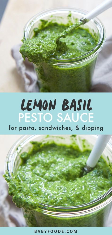 Lemon Basil Pesto, Summer Sauce, Pesto Sauce For Pasta, Basil Pesto Sauce, Lemon Pesto, Basil Recipes, Lemon Basil, Homemade Pesto, Grilled Veggies