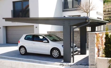 Car Porch – Latest innovations in exterior designs – My Words & Thoughts Cantilever Carport, Car Porch Design, Modern Carport, Car Shed, Car Porch, Outdoor Renovation, Garage Roof, Car Shelter, Carport Garage