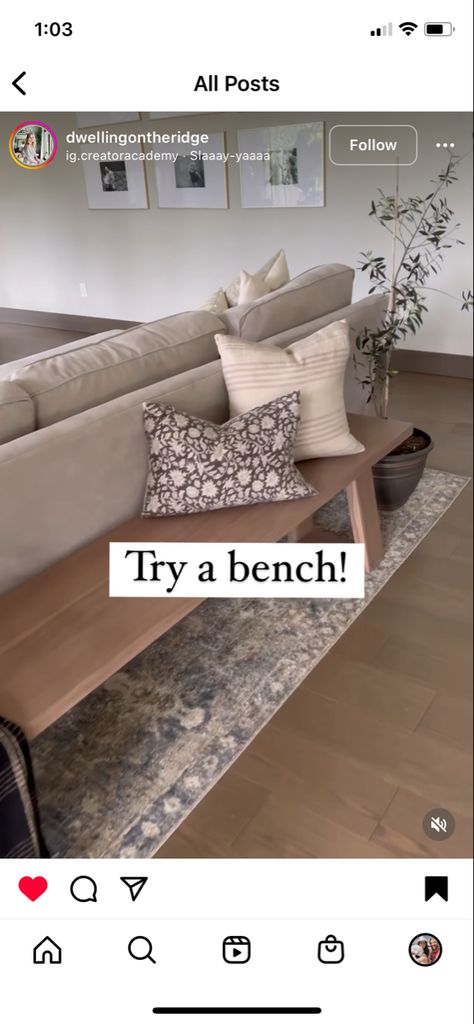 Back Of Couch Ideas Modern, Benches Behind Couches, Entryway Behind Couch Ideas, Couch With Bench Behind, Entryway Bench Behind Couch, Ottoman Behind Couch, Hide Back Of Couch, Sofa Behind Window, Back Of Sectional Facing Entry