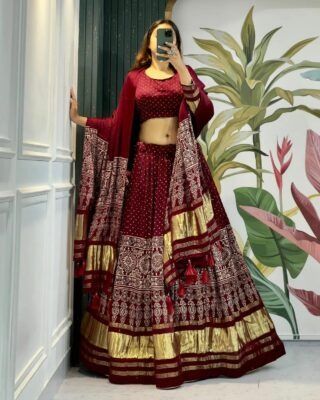 Hand Block Ajrakh Print Modal Silk Chaniya Choli | siri designers Silk Chaniya Choli, Siri Designers, Checks Saree, Choli Designs, Kids Frocks, Chaniya Choli, Soft Silk Sarees, Embroidery Details, Saree Collection