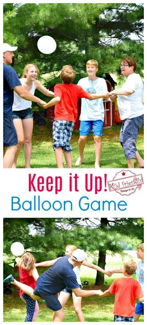 Just Keep it Up - A Fun Balloon Game for Kids, Teens and Adults to Play - perfect for indoor or outdoor. Great party game - www.kidfriendlythingstodo.com Balloon Games For Kids, Relay Games, Group Games For Kids, Outdoor Party Games, Balloon Games, Reunion Games, Team Building Games, Youth Games, Youth Group Games