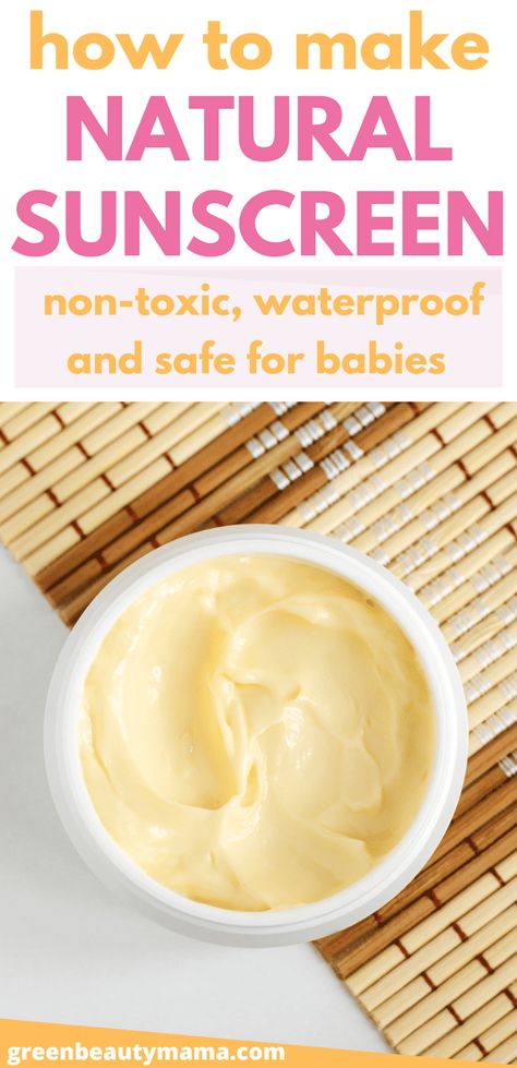 Homemade Waterproof Sunscreen - Natural & Safe DIY Recipe - greenbeautymama.com Natural Sunscreen Recipe, Sunscreen Natural, Sunscreen Recipe, All Natural Sunscreen, Baby Sunscreen, Organic Sunscreen, Diy Shampoo, Waterproof Sunscreen, Homemade Bath