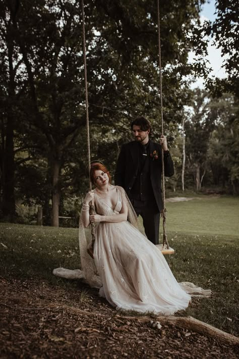 Wedding Dresses Nontraditional, Wedding Dresses Woods Forests, Fairy Core Wedding Aesthetic, Celestial Forest Wedding, Dark Romantic Wedding Dress, Fantasy Wedding Aesthetic, Dark Fairytale Wedding Dress, Fairy Forest Wedding Dress, All Black Wedding Attire