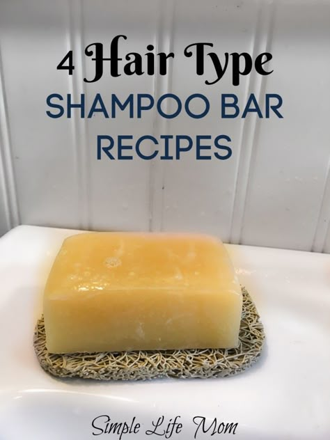 4 Hair Type Shampoo Bar Recipes | Simple Life Mom 4 Hair Type, Types Of Shampoo, Natural Shampoo Recipes, Diy Shampoo Bar, Homemade Shampoo Bar, Bar Shampoo, Shampoo Bar Recipe, Shampoo Natural, Săpunuri Handmade