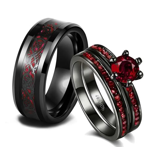 Womens Wedding Ring, Womens Wedding Ring Sets, Rings Womens, Rings Red, Cz Rings, Romantic Rings, Wedding Ring Sizes, Dragon Ring, 2 Rings