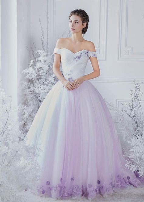 Lilac Purple Wedding Dress, White Dress With Purple Accents, Purple Accent Wedding Dress, White Wedding Dress With Purple Accents, Wedding Dress With Purple Flowers, Wedding Dresses With Purple Accents, Wedding Dresses Purple And White, Purple Wedding Dress The Bride Lavender, White And Lavender Wedding Dress