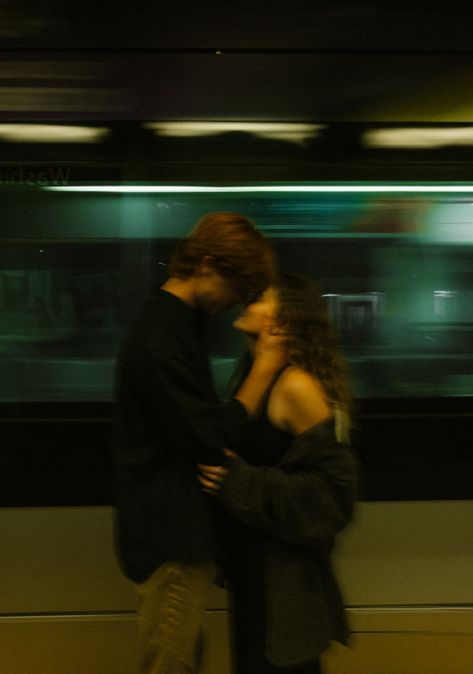 inspo for a late night documentary and storytelling styled couples session in the city . . . . . . . . . . . . . . couples, couplesphotography, couples photos, late night, inspo, train, movement, blurry, engagement, couples photography, storytelling couples, aesthetic photos, late night, moody, motion blure Photos At Night, Photography Storytelling, Night In The City, Authentic Love, Spring Love, Cinematic Wedding, Night Couple, House Photography, Couples Love