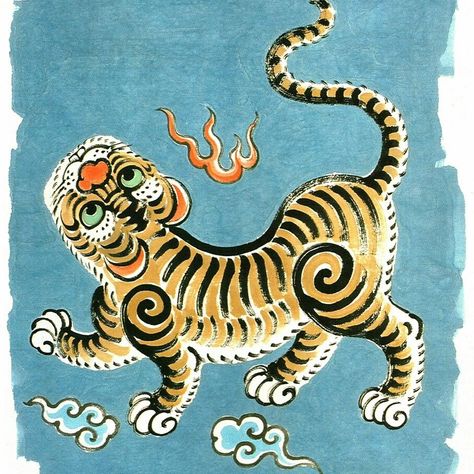 Korean Tiger Tattoo, Korean Tiger, Matchbox Vintage, Simple Animals, Tibetan Tiger, Chinese Tiger, Japanese Tiger, Bengali Art, Tiger Drawing