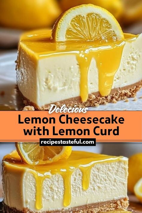 This delightful Lemon Cheesecake is a perfect combination of creamy cheesecake with a refreshing lemon flavor, topped with luscious lemon curd. It's an irresistible dessert that balances sweetness and tartness beautifully. Cheesecake With Lemon Curd, Lemon Cheesecake Tarts, Lemon Curd Dessert, Lemon Curd Cheesecake, Cheesecake Toppings, Lemon Flavor, Dessert Toppings, Christmas Sweets, Lemon Cheesecake