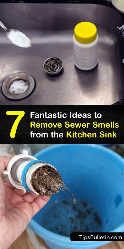 A smelly drain or a stench around the kitchen sink could be due to your garbage disposal, hot water heater, or a dirty sink drain. Learn to identify the issue and fix it with simple ideas like drain cleaning and clearing out the garbage disposal. #sewer #smell #kitchen #sink Stinky Sink Drain Kitchens, Smelly Kitchen Sink Drain, Smelly Sink Drain Kitchens, Kitchen Sink Smells Bad, Kitchen Drain Smell, Sink Drain Smell, Cleaning Sink Drains, Smelly Sink, Smelly Drain