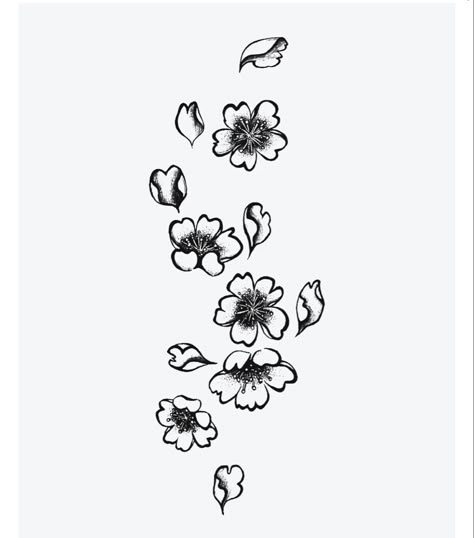 Flower Opening Tattoo, Petal Tattoos Falling, Stages Of Flower Blooming Tattoo, Flower Petals Falling Drawing, Flower Petal Tattoo Falling, Cherry Blossom Flowers Tattoo, Falling Flowers Tattoo, Flower Petal Tattoo, Cherry Blossom Flower Tattoo