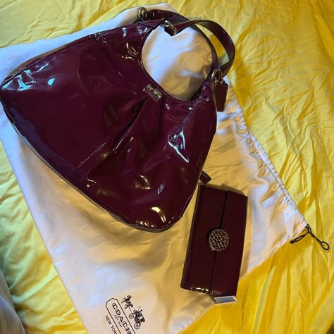 Brand New, Never Used Coach Purse And Matching Wallet. Paid Over $700 For The Set. It’s More Of A Dark Red/Burgundy Color Than The Pictures Show. Patent Leather. Purse Still Has Stuffing In It And Wallet Still Has Original Tags. Comes With Coach Dust Bag. Coach Red Bag, Dark Red Purse, Red Clutch Purse, Burgundy Purse, Dream Bag, Red Leather Purse, Vintage Tote Bag, Red Clutch, Red Wallet