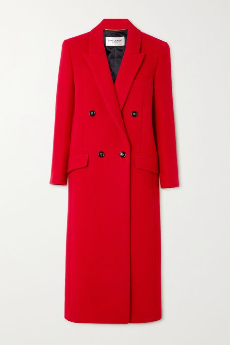 Saint Laurent Pumps, Red Long Coat, Saint Laurent Tote, Red Coat, Prince William And Kate, Wool Blend Coat, Top Designer Brands, Black Pumps, Long Coat