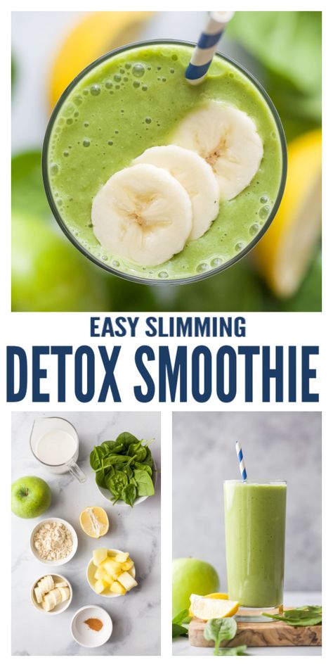 This Green Detox Smoothie is perfect for when you need to shift your health into gear. You won't feel guilty drinking this protein-packed smoothie that has bananas, pineapple, and apples. It's refreshing, satisfying, and will help you burn body fat. #smoothierecipe #detoxsmoothie #greensmoothie #highproteinrecipe #postworkoutsnack #breakfastrecipe Protein Smoothies, Green Detox Smoothie, Smoothie Recipes Healthy Breakfast, Detox Smoothie Recipes, Healthy Green Smoothies, Healthy Drinks Smoothies, Fat Burning Smoothies, The Smoothie Diet, Green Smoothie Recipes