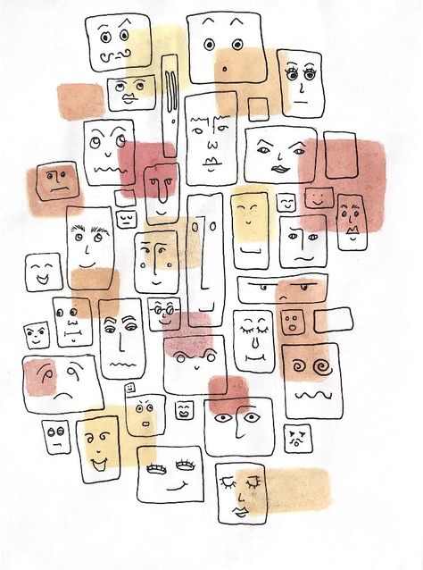 Feels Drawing Abstract Faces, Line Faces Art, Watercolor Faces Abstract, Abstract Faces Drawing, Faces Drawing Abstract, Funky Face Drawings, Minimalistic Drawing Ideas, Line Drawing Watercolor, Face Doodles Abstract